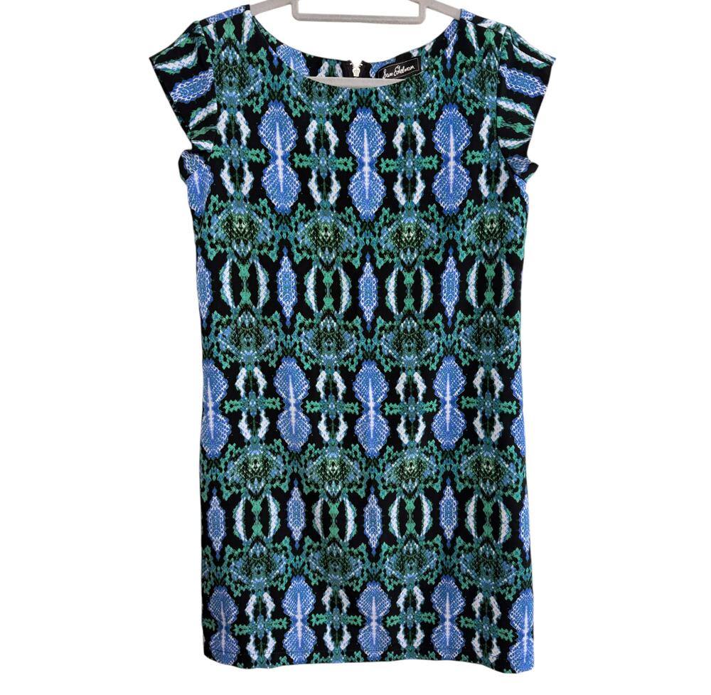 Sam Edelman Green Blue Snake Print Cap Sleeve Lined Knee Length Shift Dress S